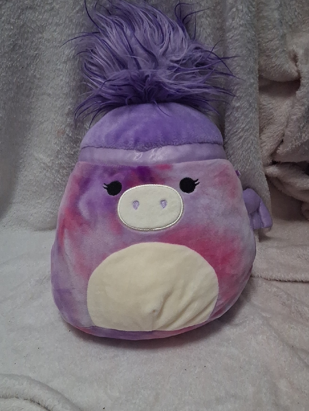 Purple Tie-Dye Plush Toy with Fluffy Top